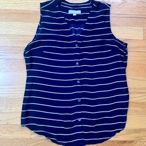 Striped sleeveless v-neck blouse